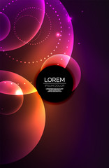 Neon shiny transparent glowing circles with light effects. Techno futuristic vector abstract background For Wallpaper, Banner, Background, Card, Book Illustration, landing page