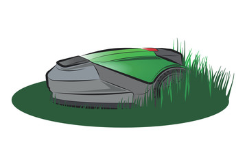 Robotic Lawn Mower.Vector cartoon illustration isolated on white background.