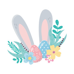 happy easter ears eggs flowers foliage decoration