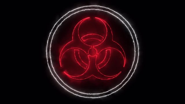 Red symbol of biohazard warning . Motion graphic. Alpha channel