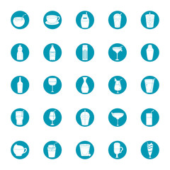 drinks beverage glass cups bottle alcoholic liquor icons set blue block style icon