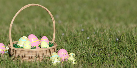 Easter composition on a garden background - 3d rendering