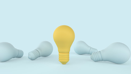 Yellow bulb outstanding on blue pastel background.
