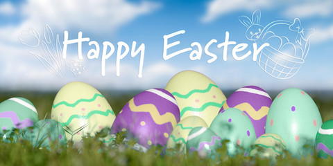 Easter composition on a garden background - 3d rendering