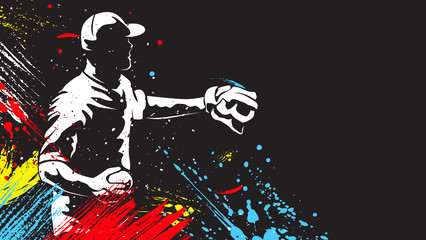 Baseball player. Baseball cap. Hitter swinging with bat. Abstract isolated vector silhouette. Iink drawing