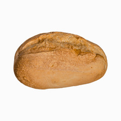 Freshly baked wheat bun close up, isolate on a white background.