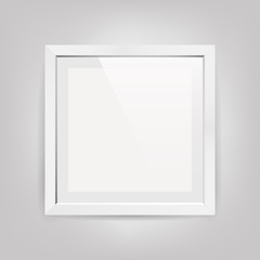 Realistic empty rectangular white frame with on gray background