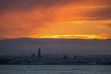 sunrise in the Reykjavik city
