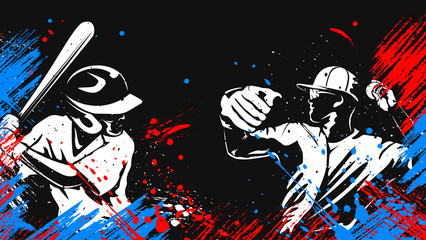 Baseball player. Baseball cap. Hitter swinging with bat. Abstract isolated vector silhouette. Iink drawing