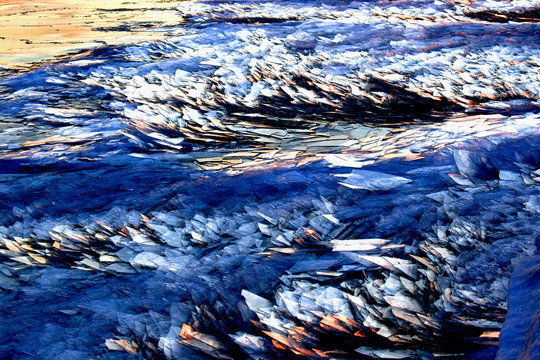 broken  Ice frozen layers in a lake 