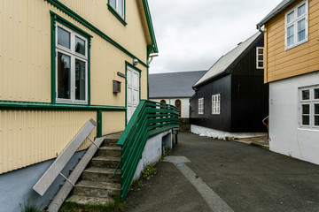 Corrugated metal clad house in Tinganes, Torshavn, Faroe Islands.
