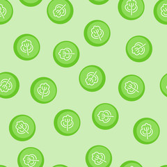 Green tree in a circle. Seamless pattern. Hand-drawn illustration