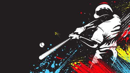 Baseball player. Baseball cap. Hitter swinging with bat. Abstract isolated vector silhouette. Iink drawing - obrazy, fototapety, plakaty