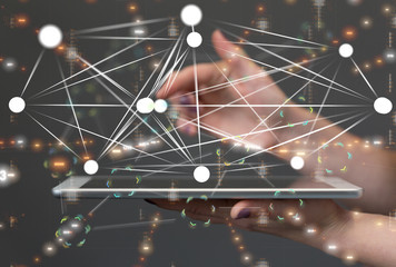 Business people silhouettes network team.