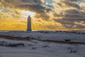 Fototapeta premium lighthouse at sunset Iceland