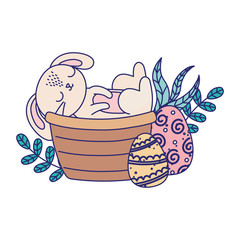 happy easter day, rabbit in basket eggs nature