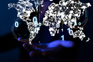 Businessman touching global network and data exchanges over the world