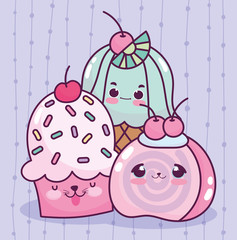 cute food cupcakes and fruit adorable sweet dessert pastry cartoon