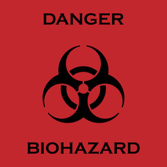 Official black Biohazard logo on red background