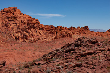 Red rocks in the Valley of Fire State Park creating a martian landscape, arid and dry sandstones