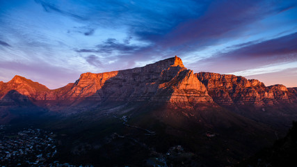 Table Mountain at sunset from Lion's head hiking trail 