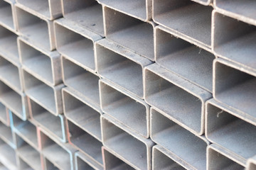 Close up Stack steel in construction site, Construction concept.