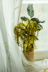 white flowers in a vase on table