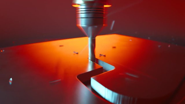 Advanced industrial CNC machine milling complex hole in a metal part. 4KHD