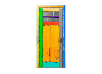 Colored oak door in loft style on a white background