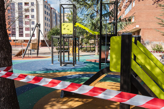 Closed And Empty Children Playgrounds In Spain Because Of Coronavirus, Covid-19, Crisis