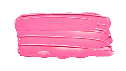 Gently pink strokes and texture of lip gloss or acrylic paint isolated on white background