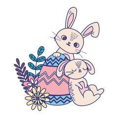 happy easter day, sleeping rabbit and bunny with egg flowers decoration