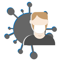 Covid-19 china wuhan pneumonia or corona-virus menace, pandemic contamination. European man in mask. concept of caution banner. Avatar or icon for social net account or news post. Virus on back