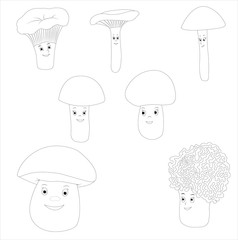 Coloring Page Outline Of cartoon mushrooms