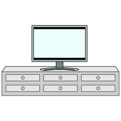 Vector flat screen TV on cabinet.  isolated, furniture, living room, isolated.