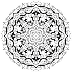 Hand drawn zentangle circular ornament for coloring page.