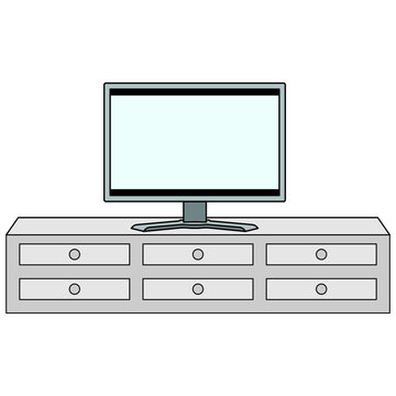 Vector flat screen TV on cabinet.  isolated, furniture, living room, isolated.
