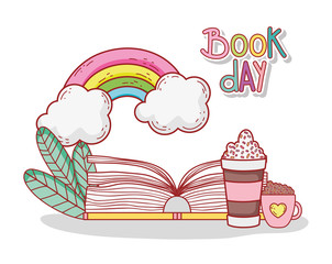 open book with smoothie chocolate cup rainbow