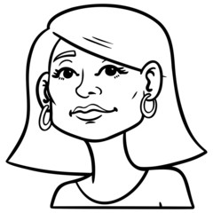 woman with bob hairstyle. monochrome comic drawing, avatar, head, illustration.