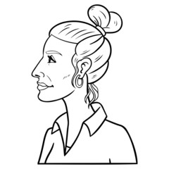 woman head from the side. monochrome illustration, comic, avatar, vector.