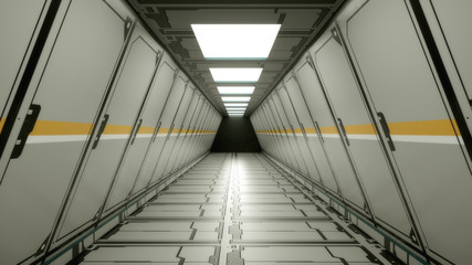 3d render. Futuristic spaceship scifi corridor architecture