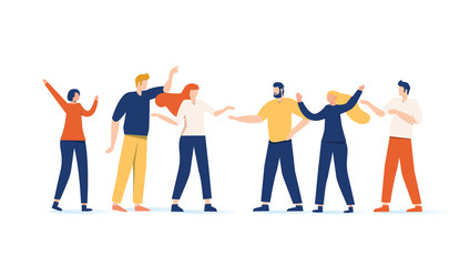 Vector illustration, flat style, businessmen discussing social networks, news, social networks, chat, dialogue.