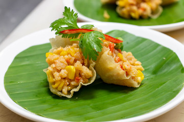  Thai food for snack on banana leaf