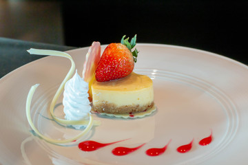  strawberry cheese cake on white plate