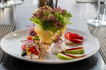  mixed vegetable salad  on white plate