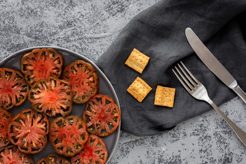 Fresh tomato carpaccio with olive oil