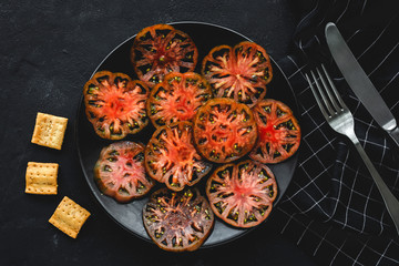 Fresh tomato carpaccio with olive oil