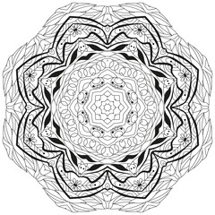Hand drawn zentangle circular ornament for coloring page.