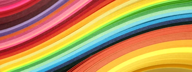 Deurstickers Abstract color rainbow strip curl line paper background. © Liliia