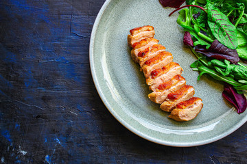 duck breast salad, Menu concept food background keto or paleo diet. top view. copy space for text